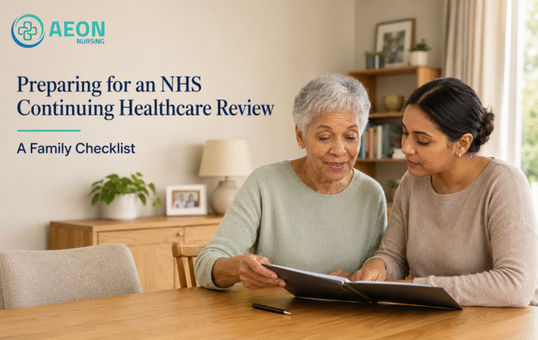 NHS continuing healthcare review: family preparing information together at home