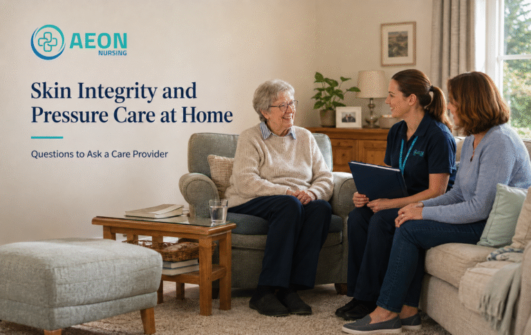 Pressure care at home: person and care professional discussing an individual home-care plan